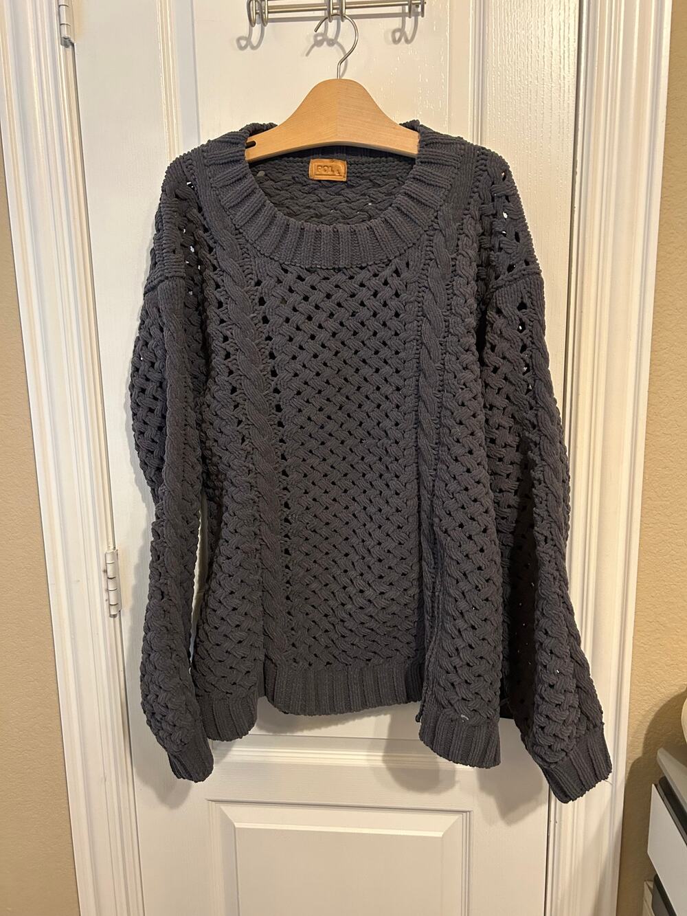 POL grey thick cozy soft sweater pullover zipper detail
